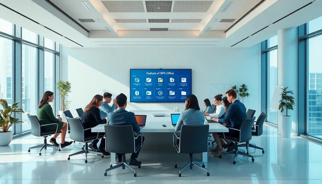 专业人士在协作中使用WPS Office软件的办公场景。