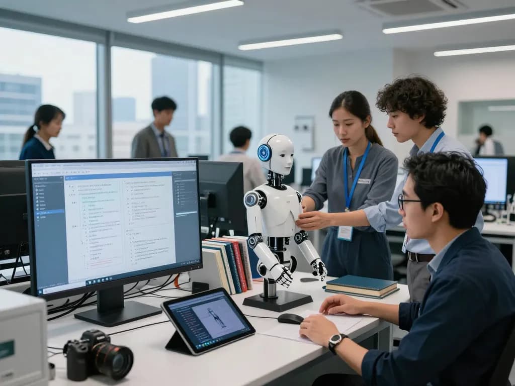 Innovative research team exploring ethical implications of sex AI in modern lab setting.