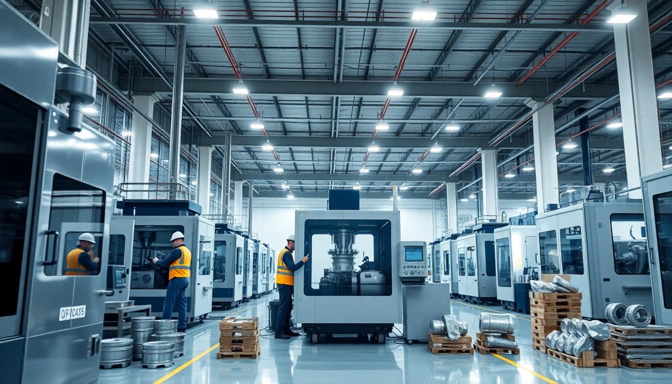 Diecasting Malaysia: Advanced manufacturing facility showcasing diecasting machines and aluminum products.