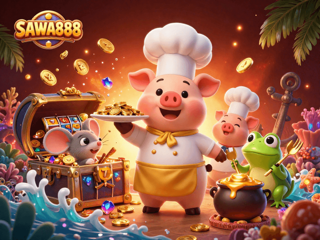 SAWA888 invites players to indulge in thrilling slots action with vibrant characters and gold treasures