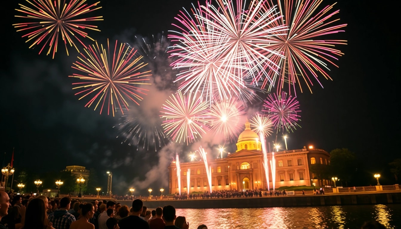 Witness exciting fireworks for sale lighting up the night sky, attracting enthusiastic onlookers in awe.