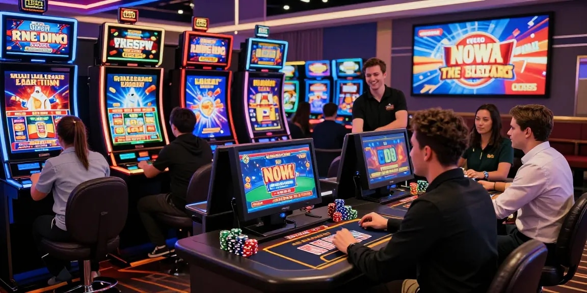 The dynamic online casino experience at https://dsam.org.uk featuring diverse players engaging with video slots and live dealers in a vibrant setting, highlighting the thrill of non UK gaming.
