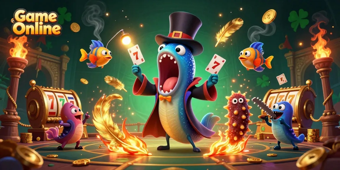 Experience the thrill of Game Online with a vibrant illustration of unique characters engaging in high-stakes card tricks.