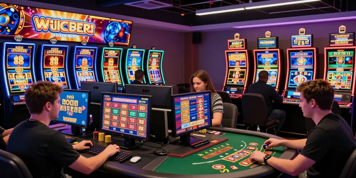 Exciting players at credit card casinos UK, engaging in vibrant games and using credit cards for deposits.