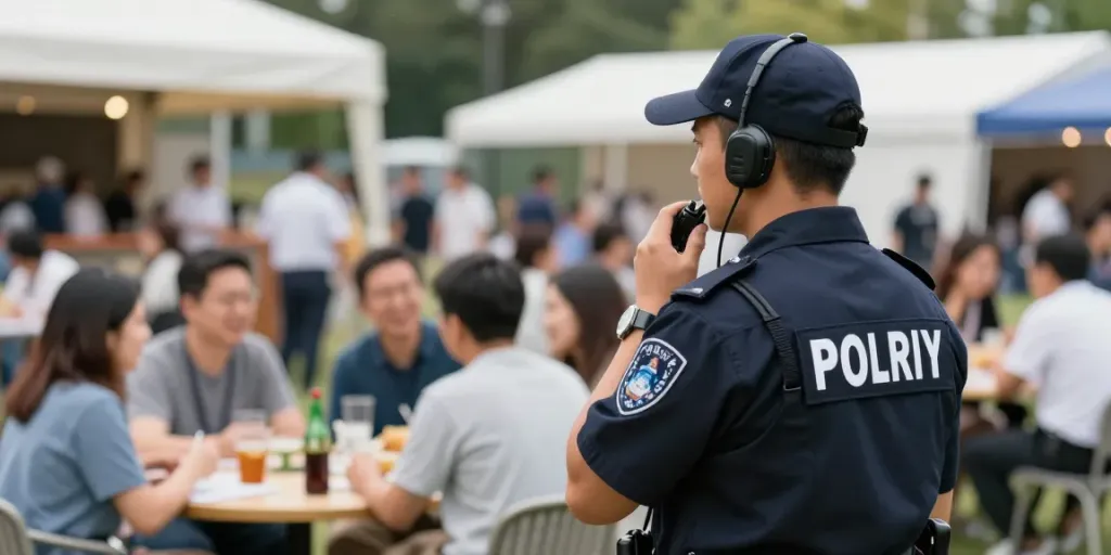 Security guard ensuring safety at a local event, trusted service provider