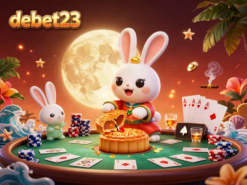 Experience thrilling gameplay with debet23's vibrant casino adventures featuring poker and moon rabbits.