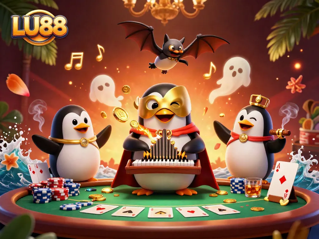 Play exciting casino games at LU88 with a vibrant 3D illustration showcasing thrilling gaming elements.