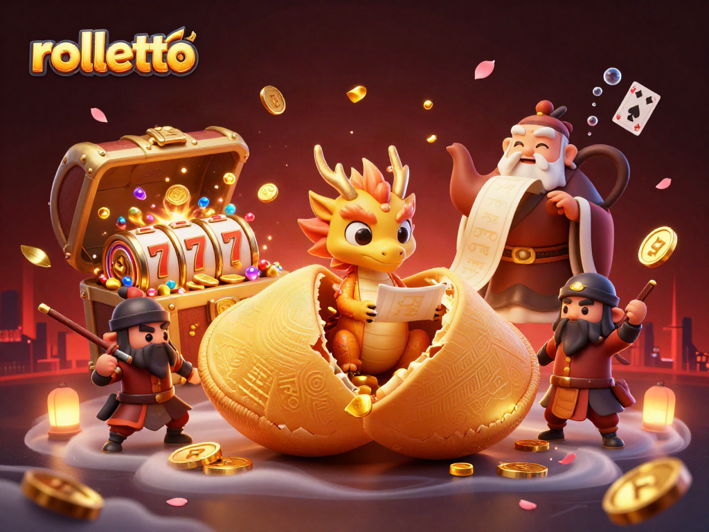 rolletto players enjoy a vibrant 3D illustration filled with gold, slots, and animated characters showcasing an exciting casino experience.