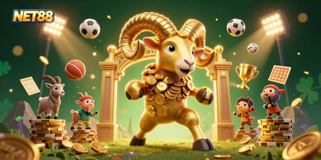 Win big with NET88 in this vibrant 3D casino illustration showcasing excitement and thrilling sports betting.