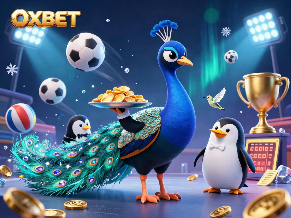 Join the excitement at OXBET, showcasing casino games with vibrant characters and dynamic sports elements.