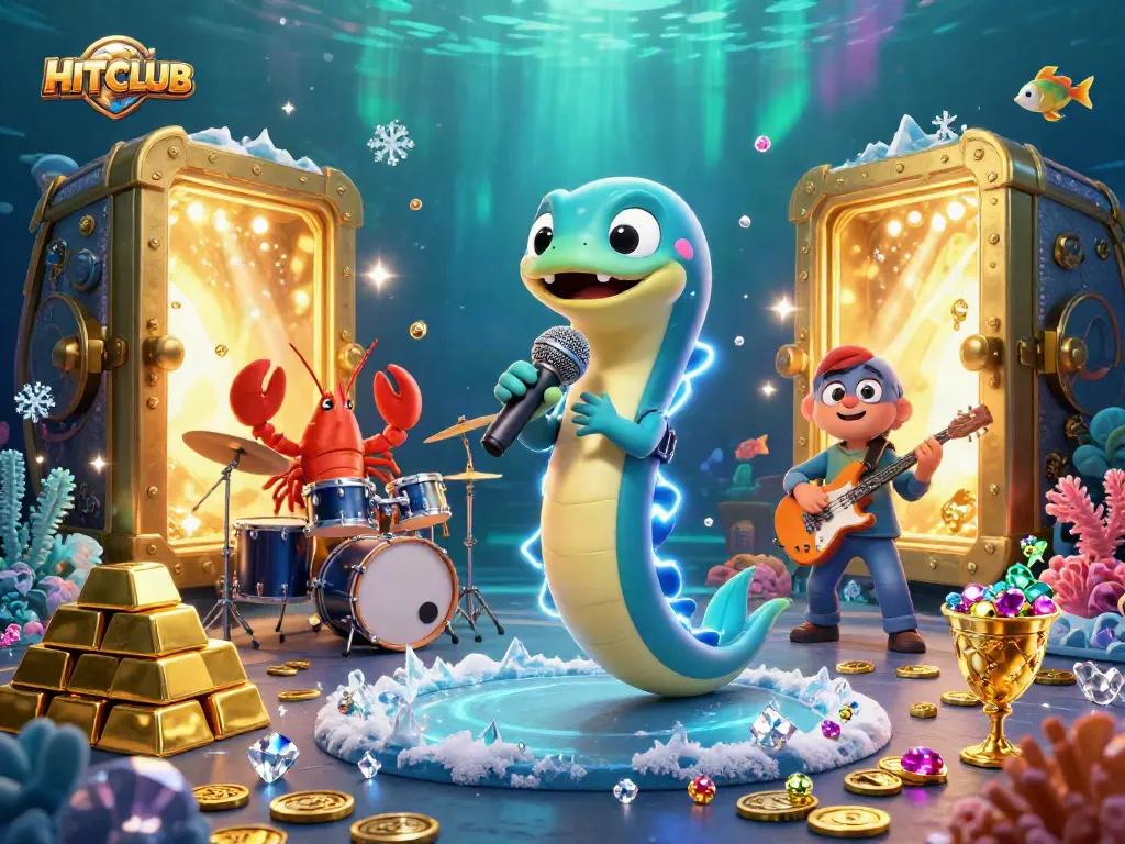 Join the HITCLUB fish shooting game action, featuring vibrant underwater characters and dynamic treasures in a casino scene.