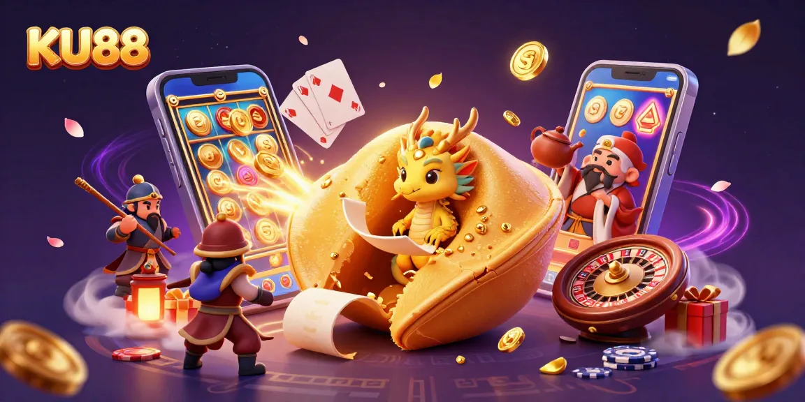 KU88 offers an immersive gaming experience filled with golden treasures, spinning reels, and exciting casino elements.
