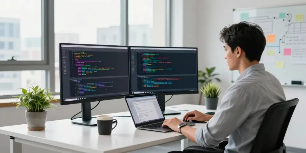 Developer utilizing instant indexing tools in a modern tech workspace.