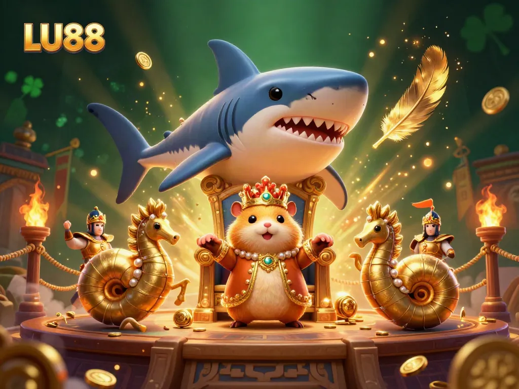 LU88 preview showcasing a golden hamster king in a casino-themed 3D illustration with vibrant details.