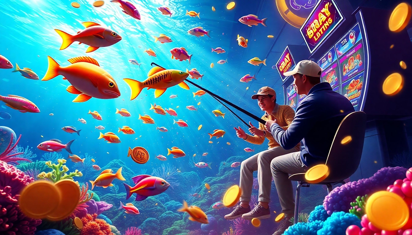 Bắn Cá FB88 game action, players catching colorful fish in an exciting online casino atmosphere.