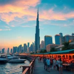 Experience the magical sunset over Dubai's skyline while planning your travel to Dubai.
