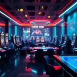 Discover a vibrant online casino with New Technology innovations, showcasing VR and holographic slot machines.