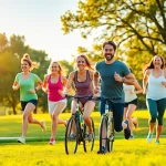 Group of diverse individuals engaging in weight loss activities outdoors.