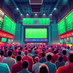 Exciting kèo nhà cái scene with crowds and live sports betting displays.