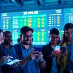 Experience an energetic FB88 sports betting scene with diverse bettors immersed in action.