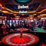 Dabet showcases an exhilarating casino atmosphere with players at roulette and vibrant lights.
