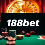 Experience thrilling gaming action at 188bet with vibrant poker tables and roulette wheels creating excitement.