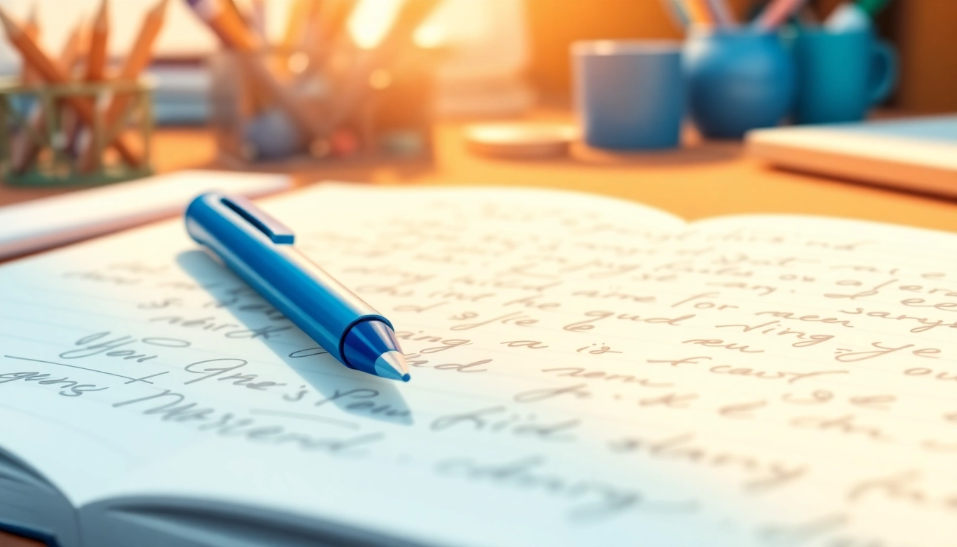 The blue handwriting pen glides smoothly across a notebook, highlighting the artistry and precision in writing.