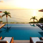 Experience exceptional Property management Phuket with a stunning sunset view of a luxury villa.