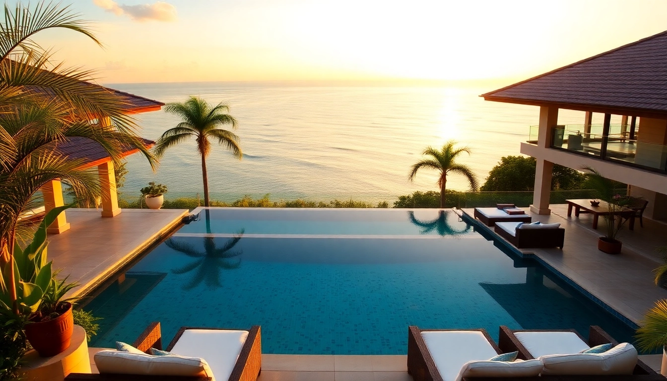 Experience exceptional Property management Phuket with a stunning sunset view of a luxury villa.