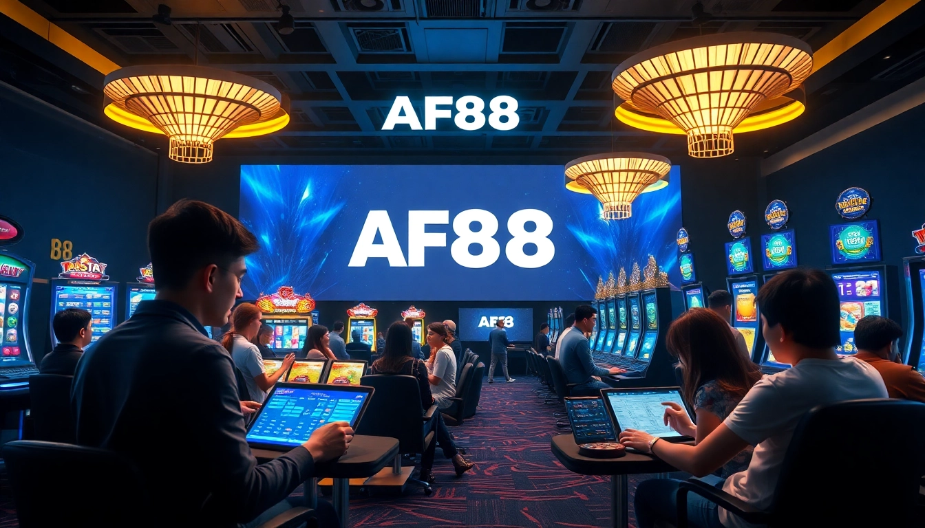 Engaging scene showcasing players at af88 com enjoying diverse online betting options in a modern setup.