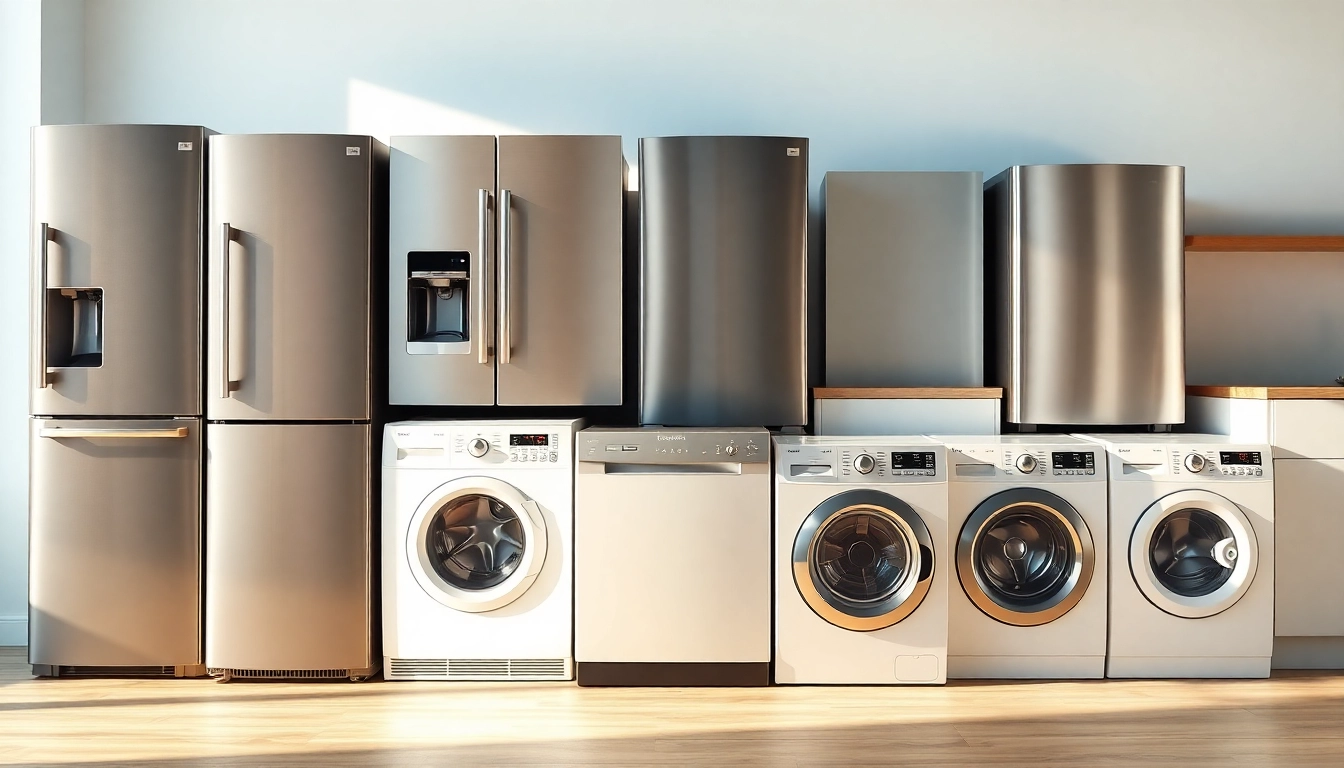 Showcase бяла техника appliances like modern dishwashers and refrigerators in a stylish kitchen setting.