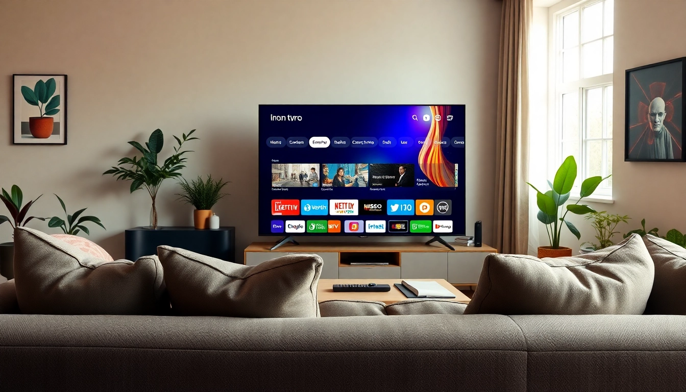 Experience the features of iron tv pro in a modern living room setup highlighting smart technology.