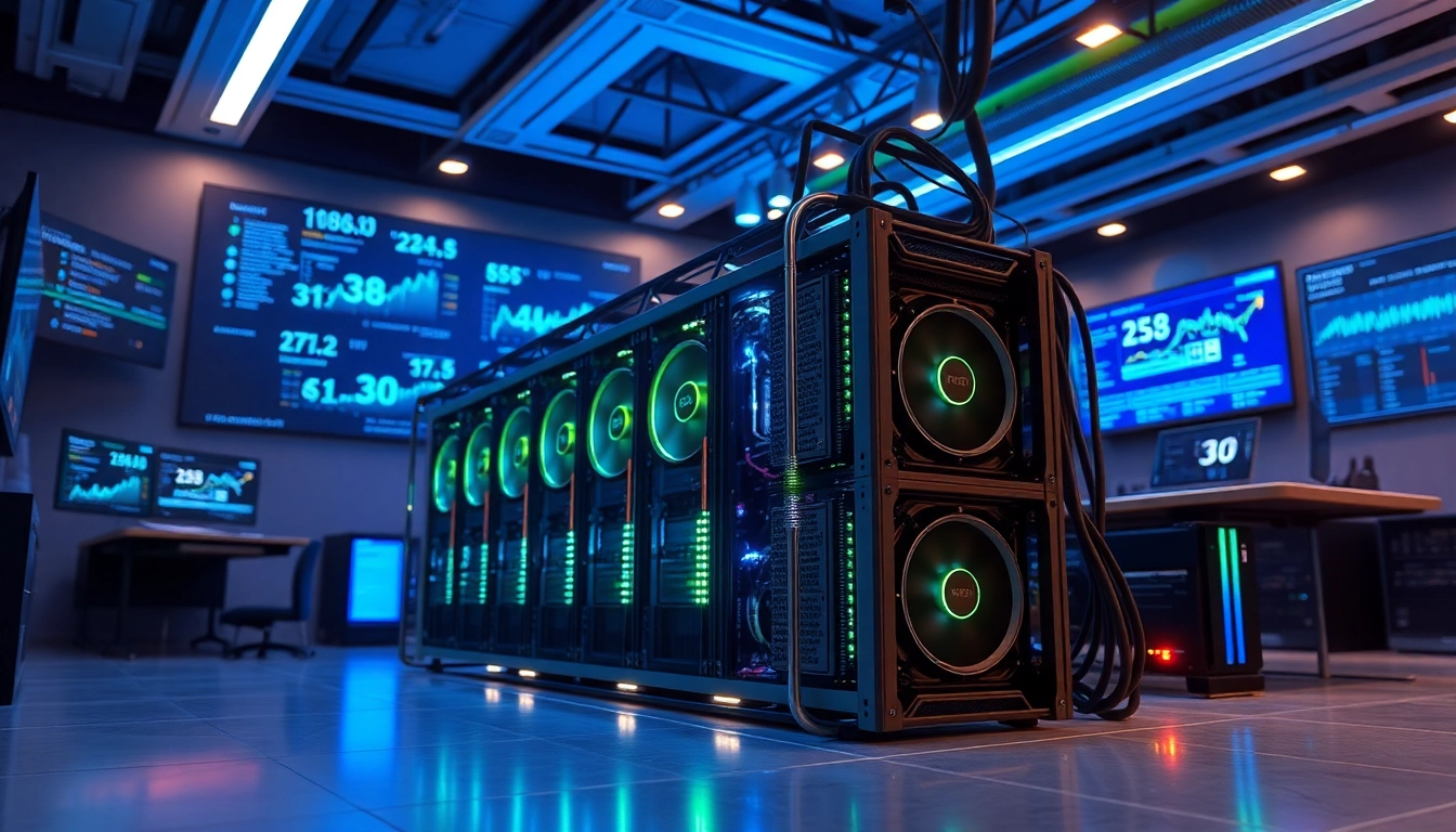 bitcoin mining setup with advanced ASIC miners and blockchain data