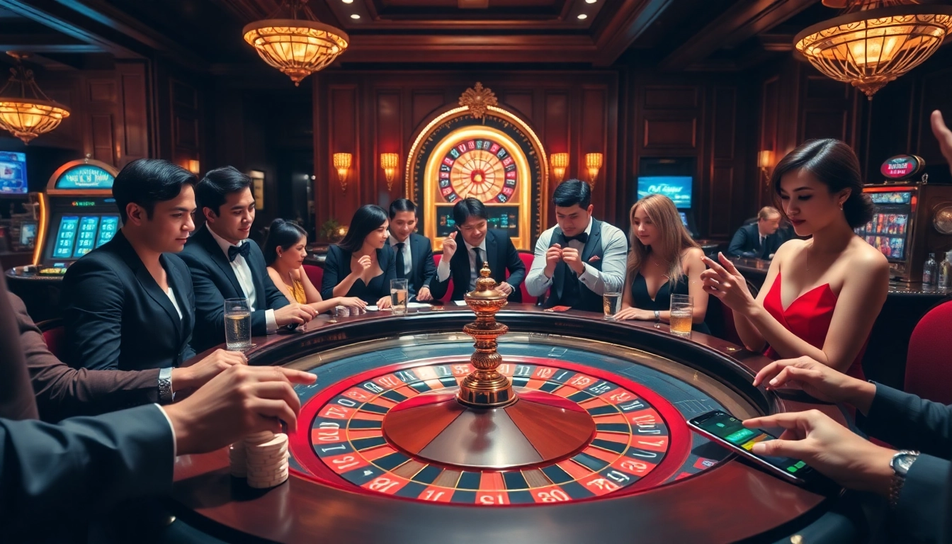 Casino excitement captured with players at a roulette table and digital screens reflecting https://tt88edu.com/ promotions.