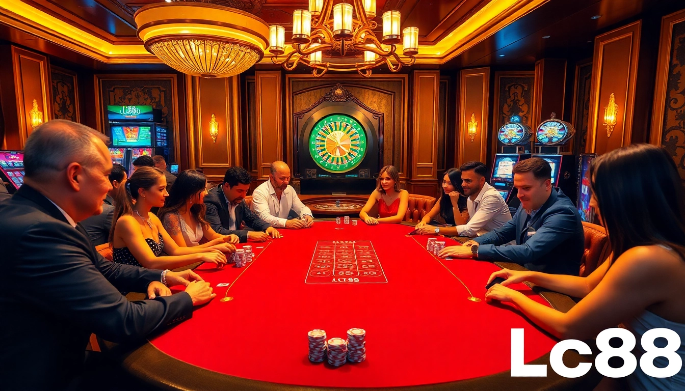 Exciting poker game at an upscale casino featuring Lc88 elements.