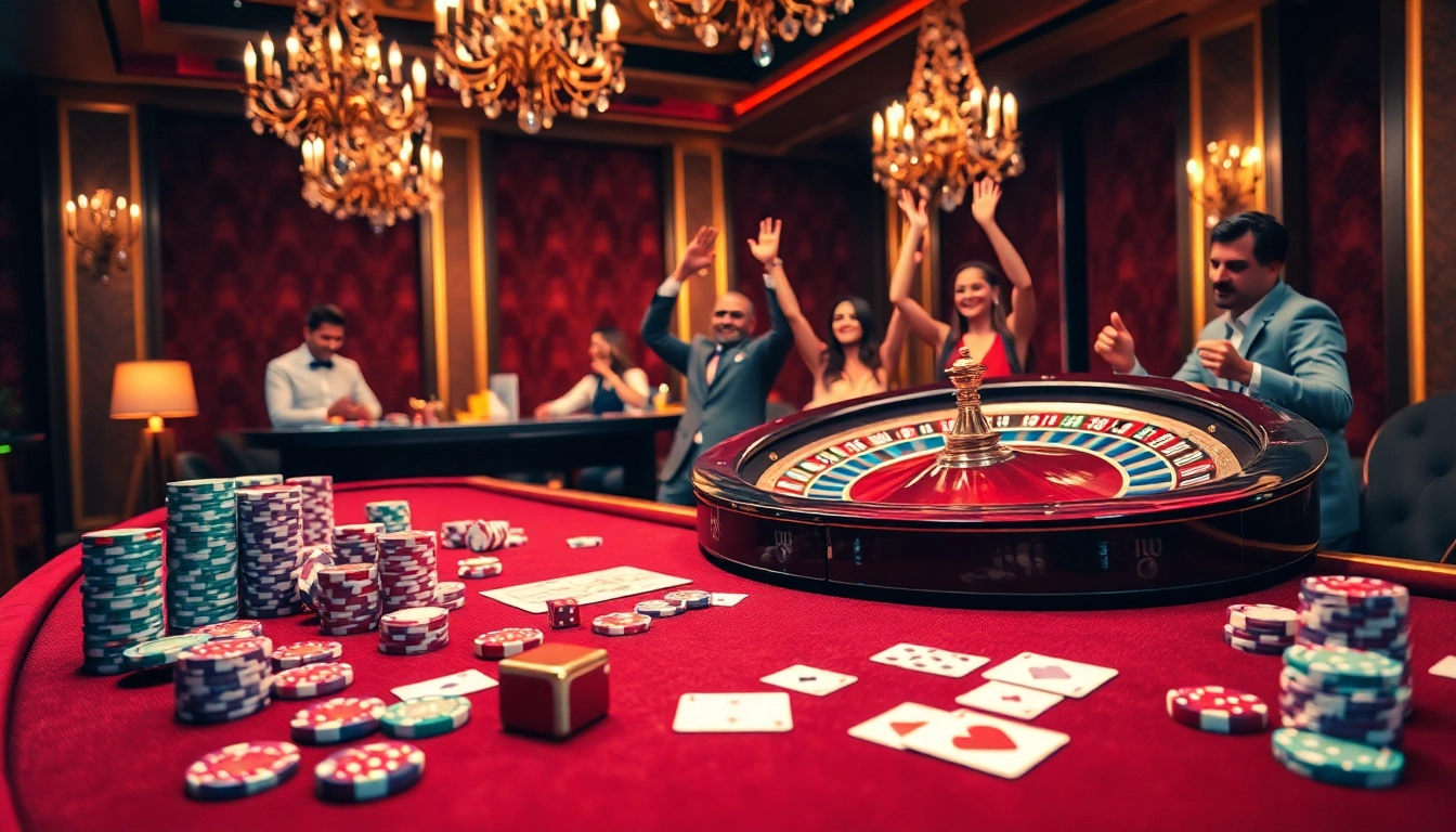 Experience the excitement of high-stakes gambling at 78winbiz.com with vibrant poker chips and a roulette wheel.