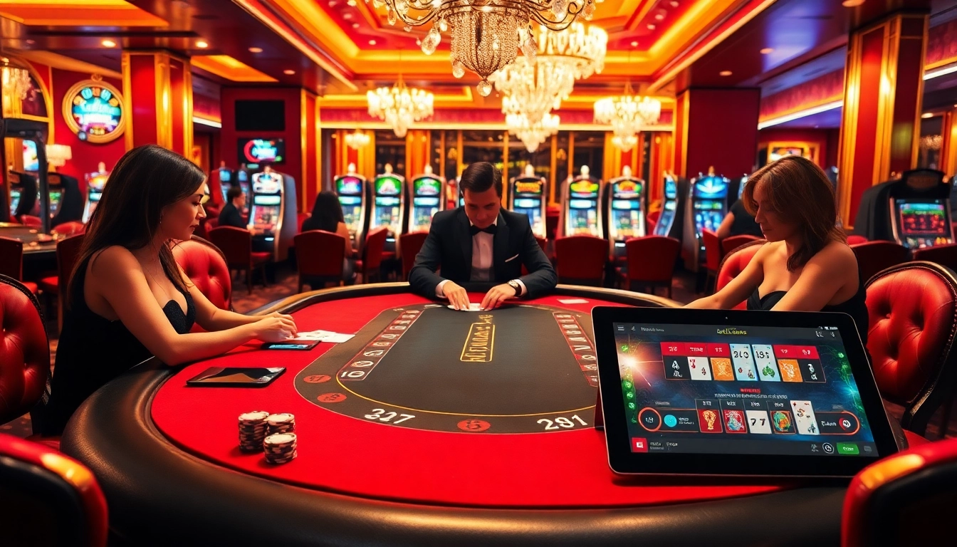 Experience thrilling gambling at https://f8bet11.net/ with a luxurious blackjack setup and vibrant casino atmosphere.