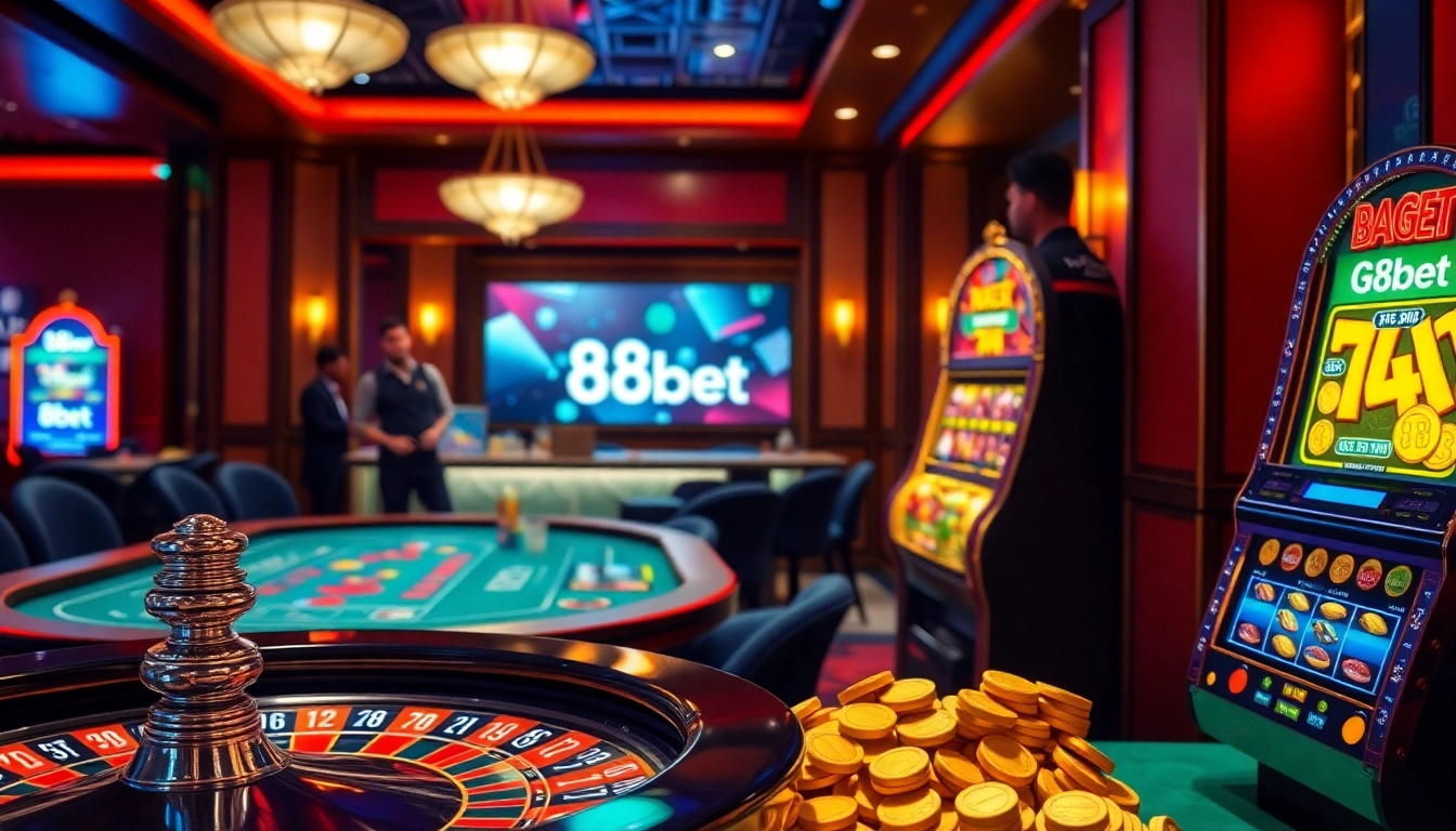 Players enjoy a thrilling casino experience at F8bet's vibrant gaming tables.