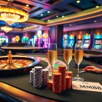 Compelling MM88 gambling scene with poker games, roulette, and slot machines in vibrant colors.