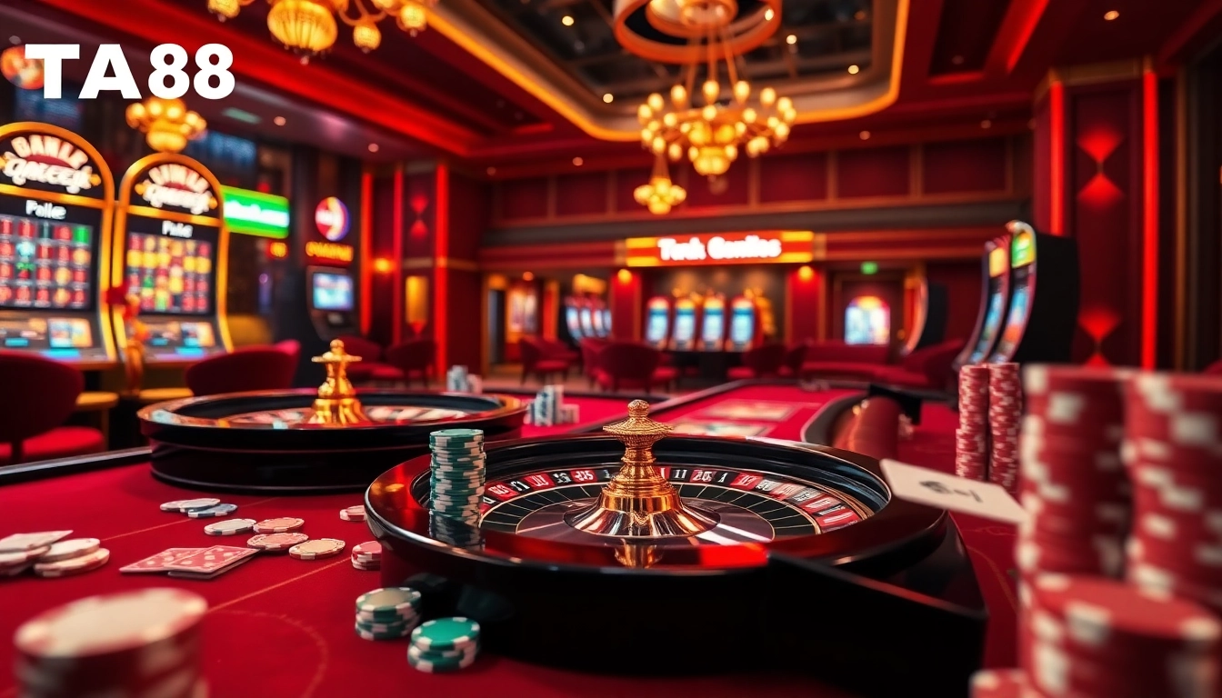 TA88C gaming experience featuring vibrant casino tables and engaging online gambling elements.