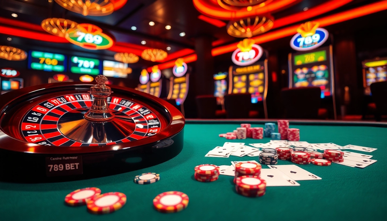 Experience high-stakes excitement with 789 BET's captivating casino atmosphere filled with roulette and poker action.