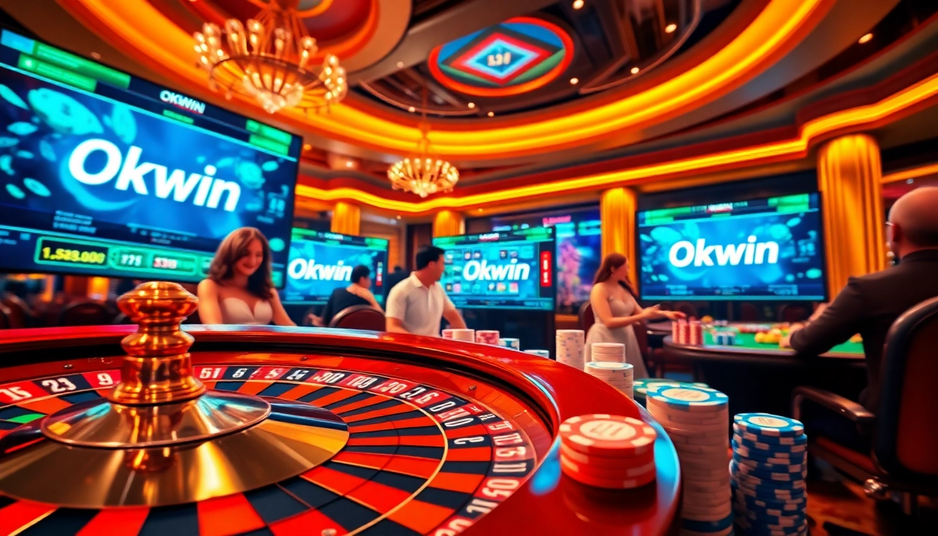 Experience the thrill of Okwin casino gaming with vibrant roulette and poker action.