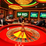 Experience the excitement of SAO BET gaming with players at a roulette table in a luxury casino.