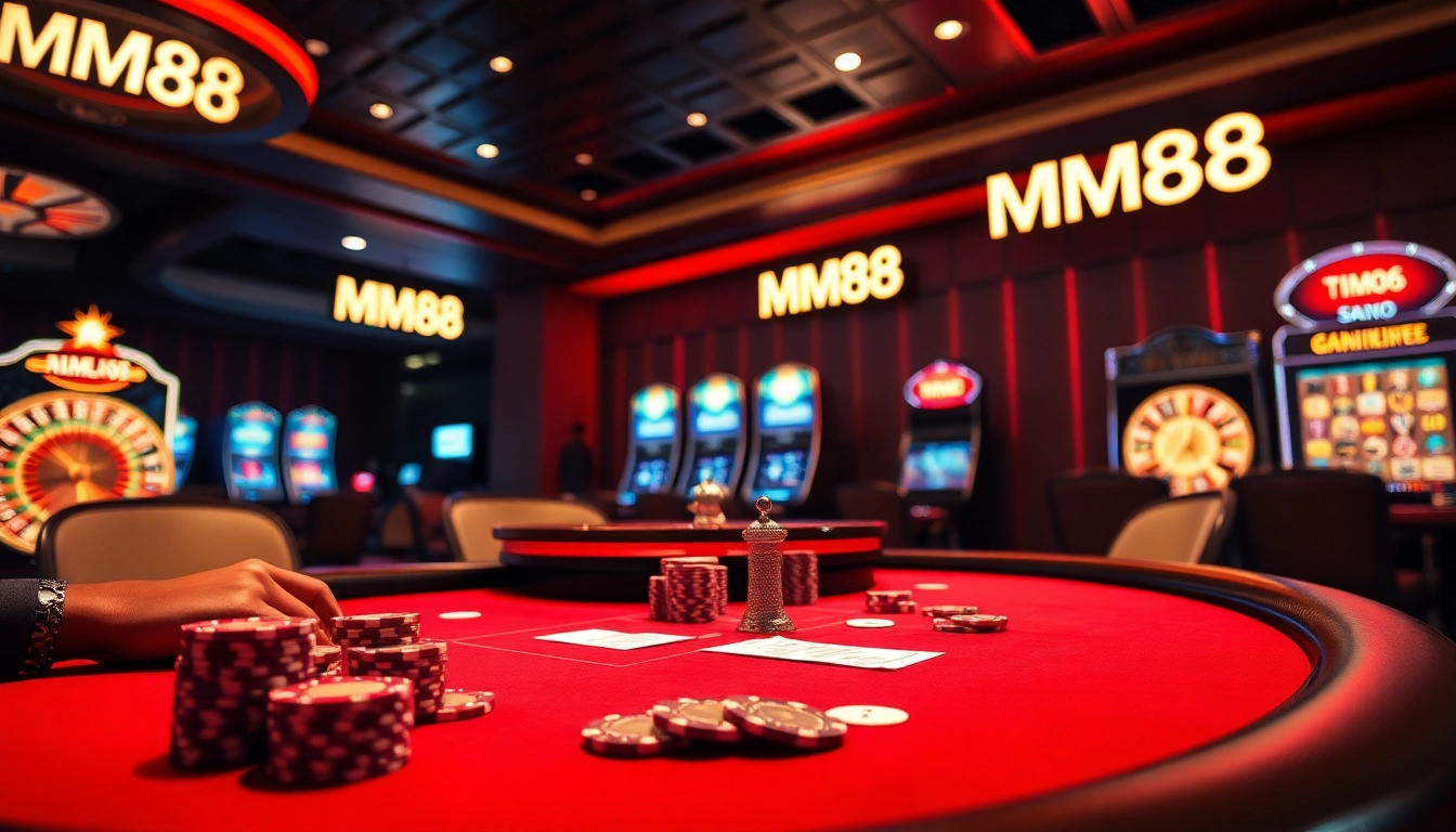 MM88 casino thrilling poker table action with illuminated chips and vibrant roulette wheels