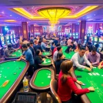RR88 players enjoying high-stakes games at luxury casino tables with vibrant visuals.