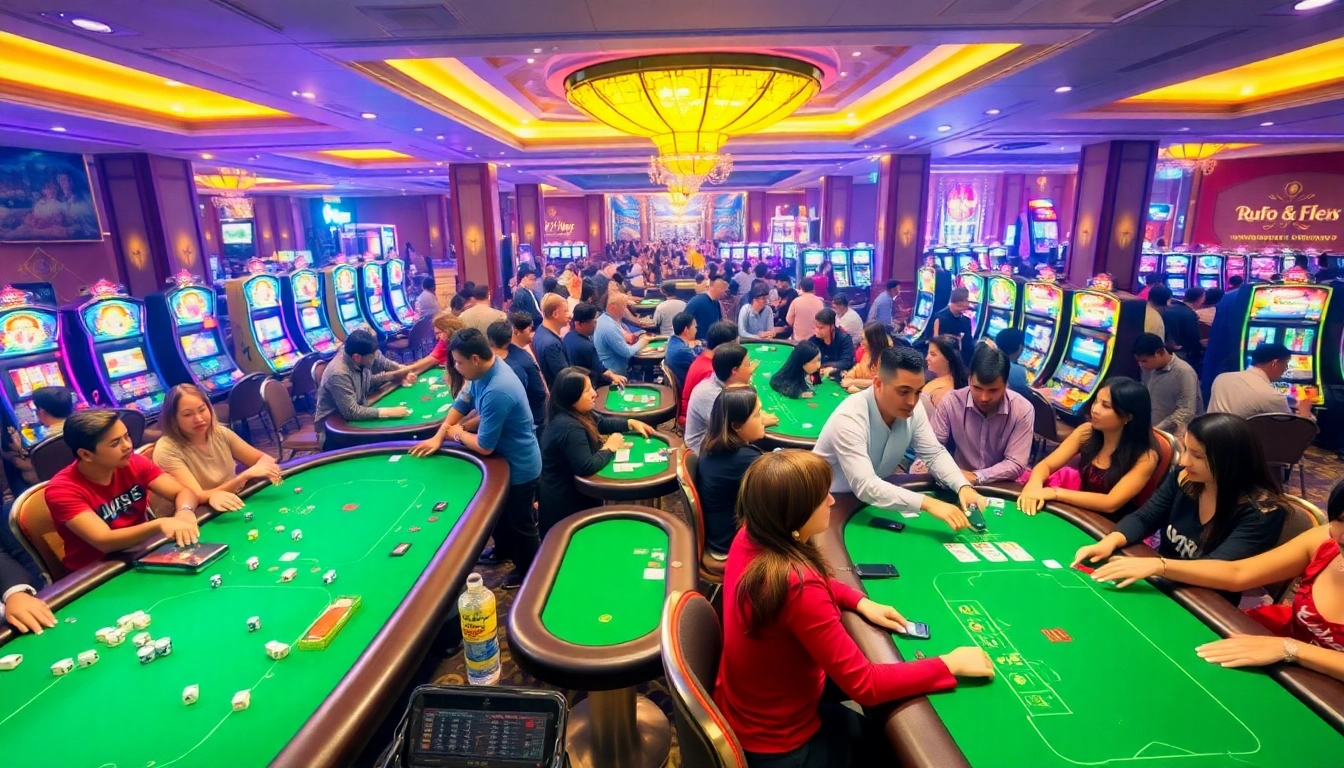 RR88 players enjoying high-stakes games at luxury casino tables with vibrant visuals.