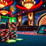 Experience the excitement of f168 as you place bets at a luxurious casino poker table, surrounded by vibrant visuals.