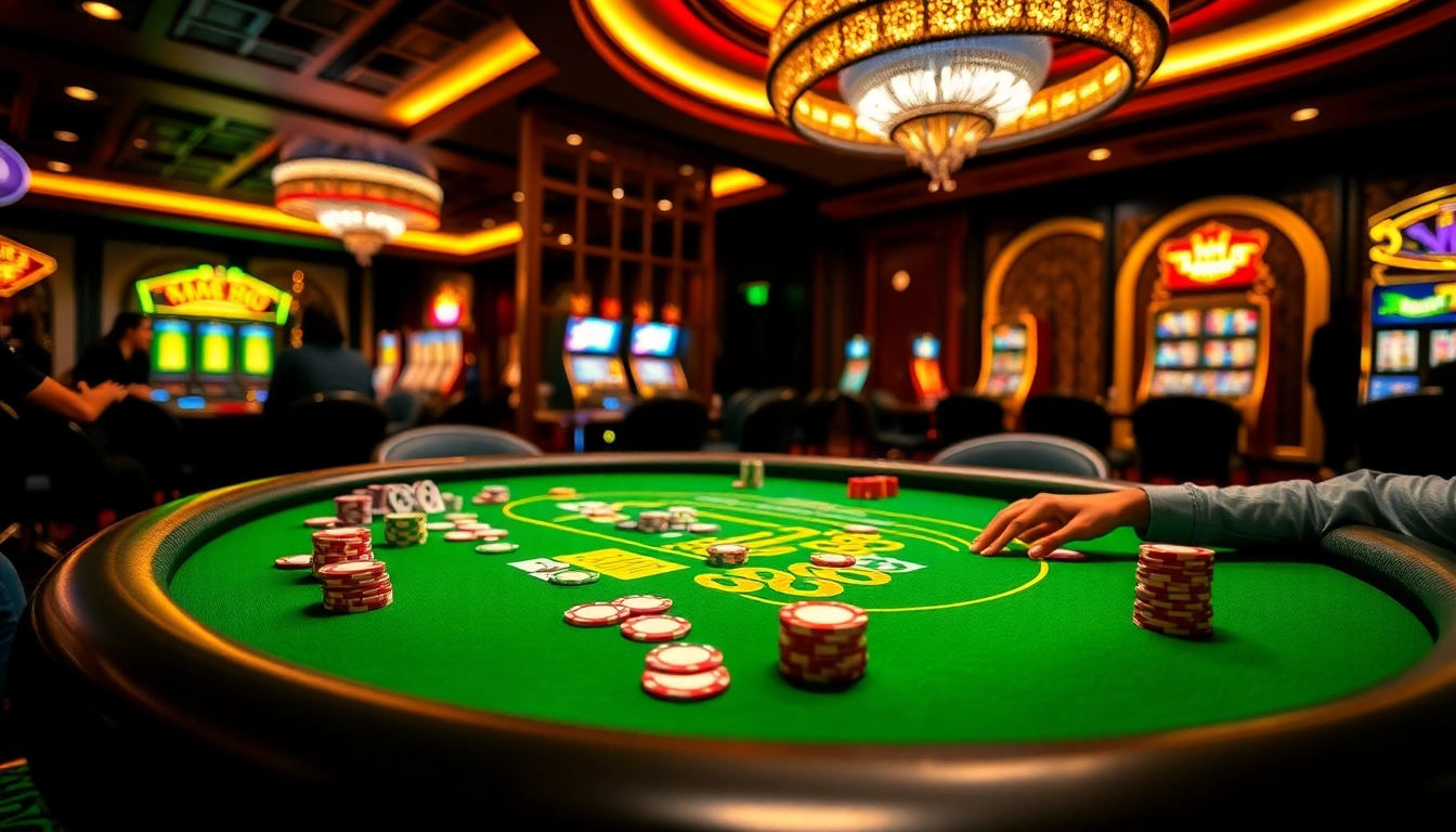 MM88 poker table with colorful chips and cards, highlighting excitement in online gambling.