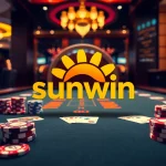 Players enjoying games at Sunwin's vibrant casino tables with poker chips and cards.
