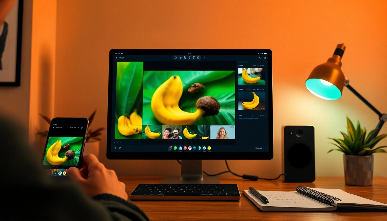 Nano Banana AI image editor in action, transforming photos with vibrant colors and tech elements.